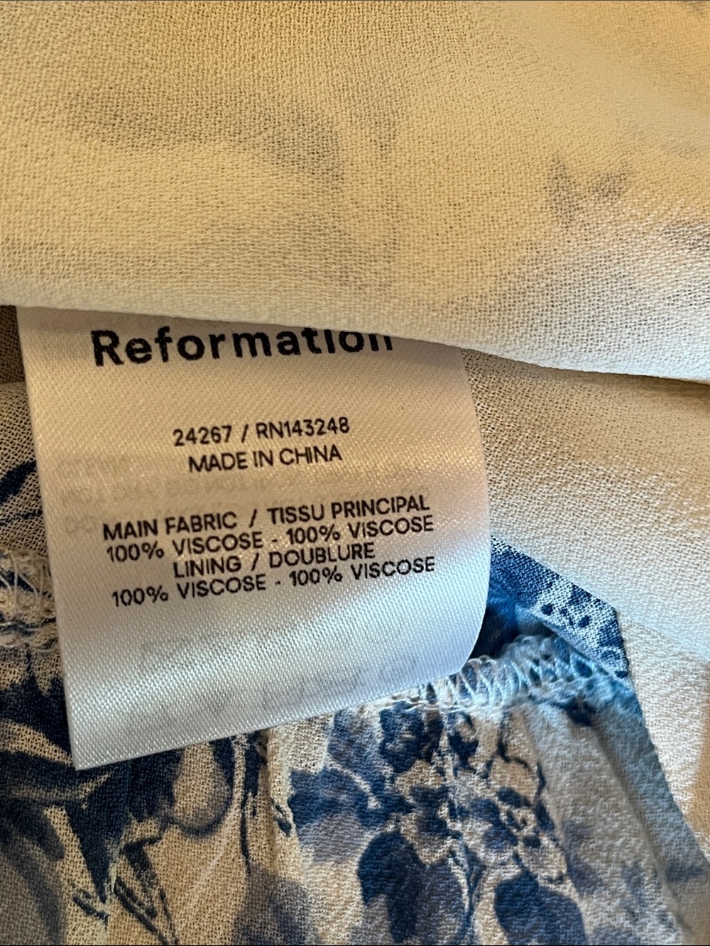 Reformation Nikita Dress Blue and Cream Smocked Floral Dress - Picture 3 of 6